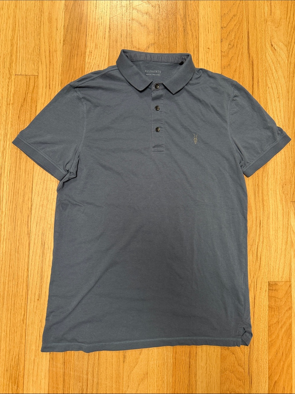 All Saints Men's Slate Blue Polo Shirt
